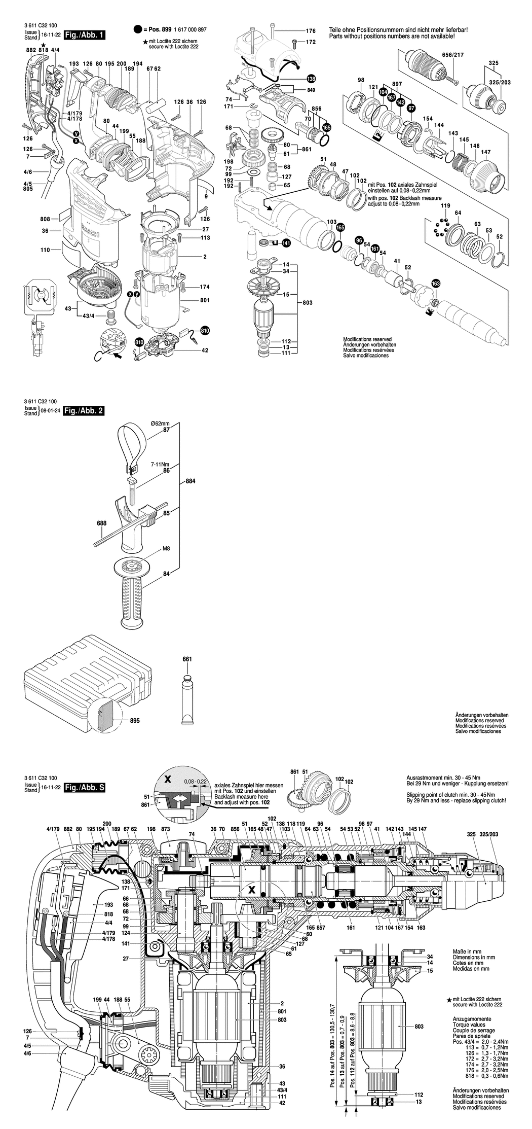 Bosch GBH 4-32 DFR / 3611C32130 / CH 230 Volt Spare Parts