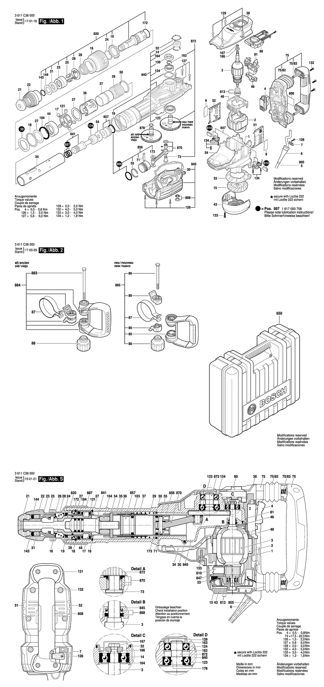 Bosch GSH 11 VC / 3611C36000 / EU 230 Volt Spare Parts