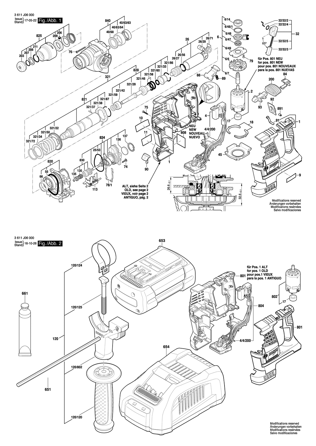 Bosch GBH 36 V-LI / 3611J06000 / EU 36 Volt Spare Parts