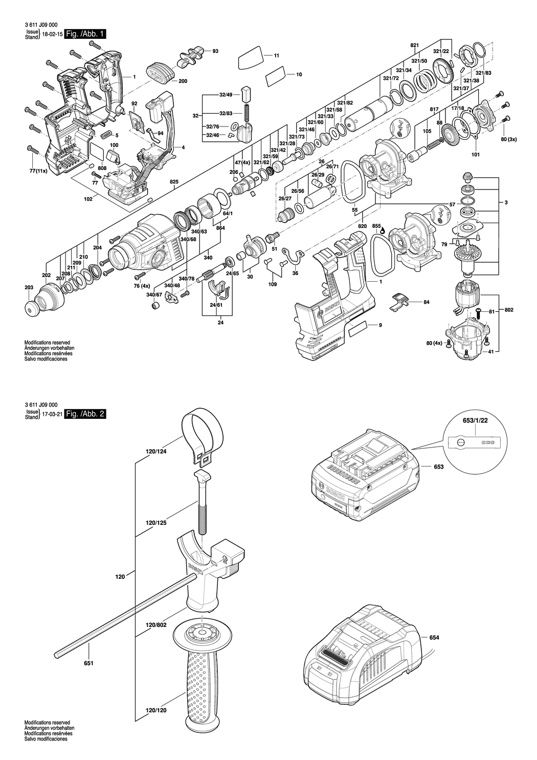 Bosch GBH 18V-26 / 3611J090E3 / EU 18 Volt Spare Parts