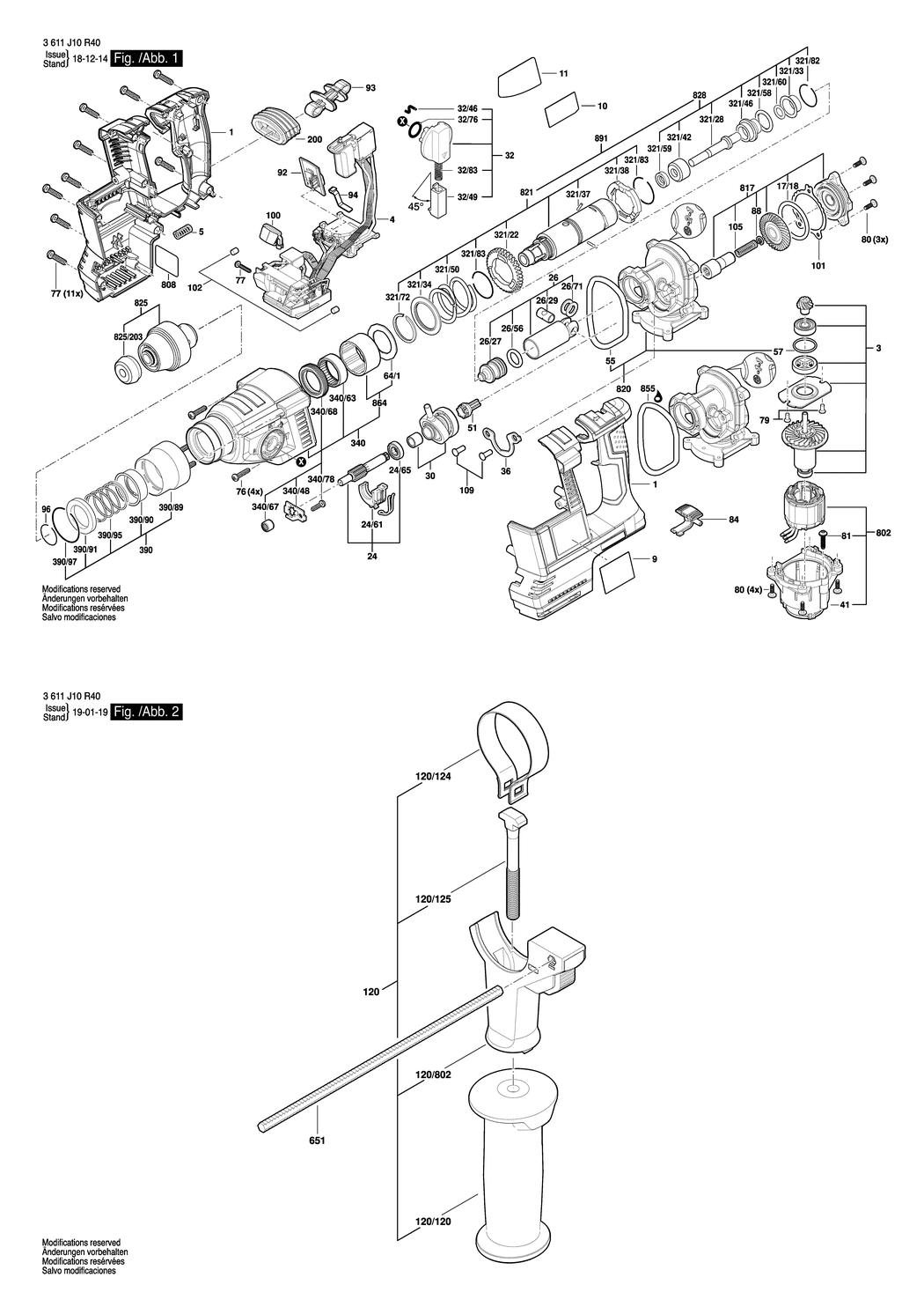 Bosch GBH 18-26 BT / 3611J10R40 / --- 18 Volt Spare Parts