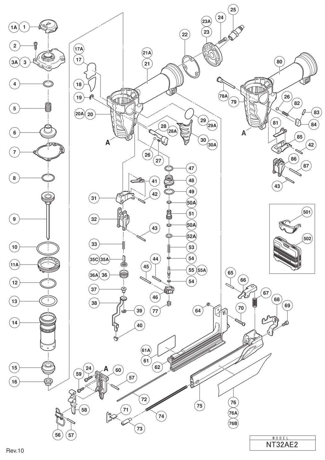Hitachi / Hikoki NT32AE2 Brad Nailer Spare Parts
