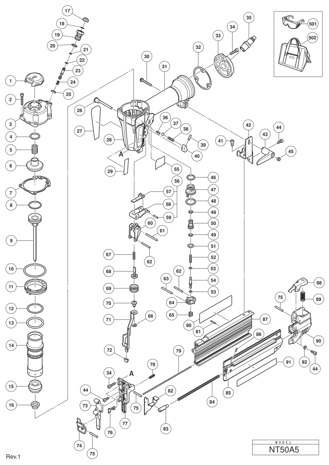 Hitachi / Hikoki NT50A5 Brad Nailer Spare Parts