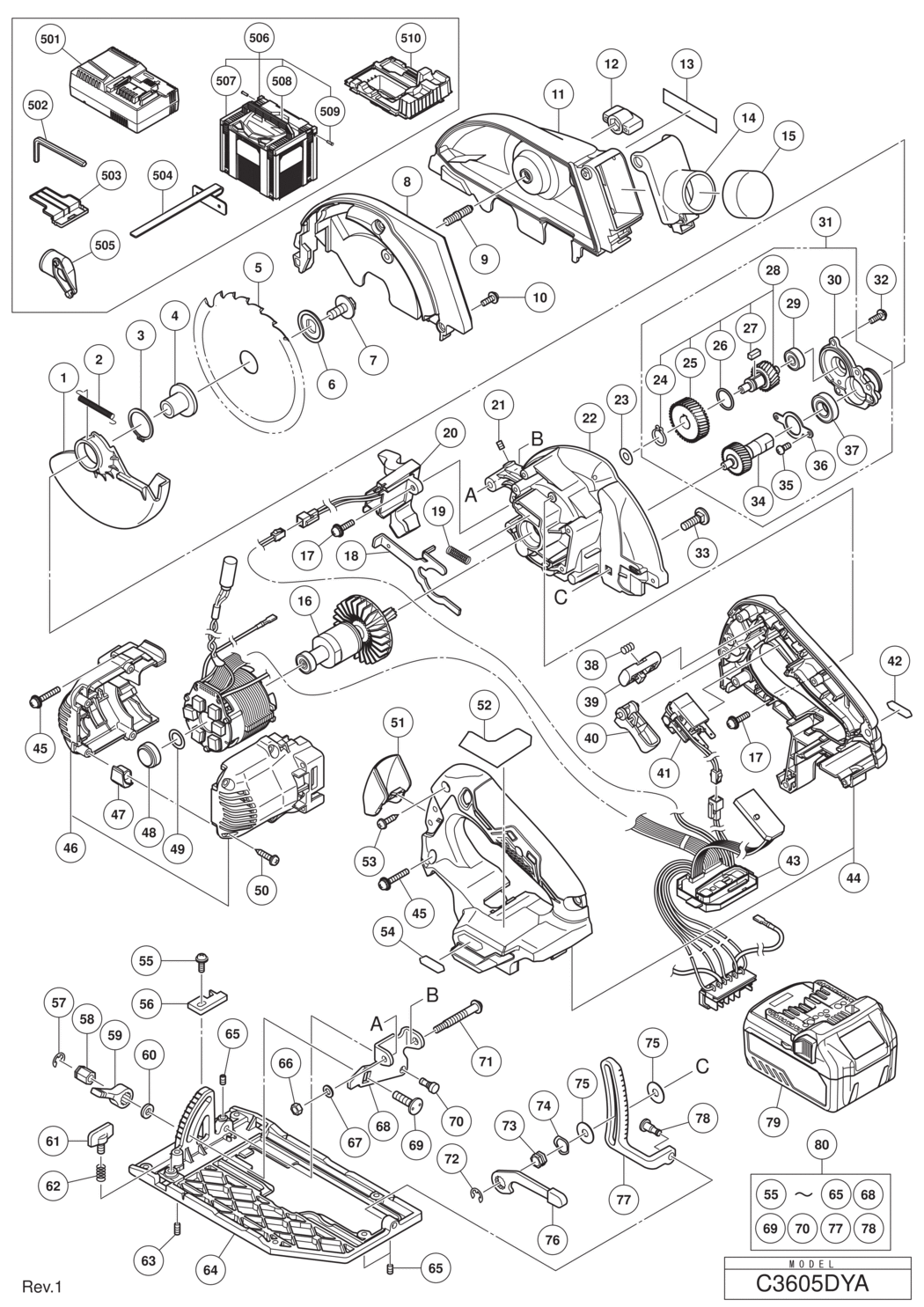 Hitachi / Hikoki C3605DYA Circular Saw Spare Parts