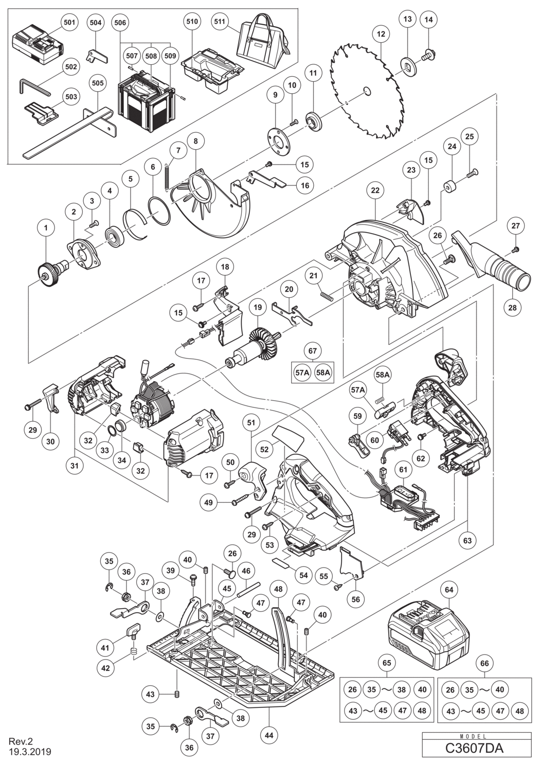 Hitachi / Hikoki C3607DA Cordless Circular Saw Spare Parts