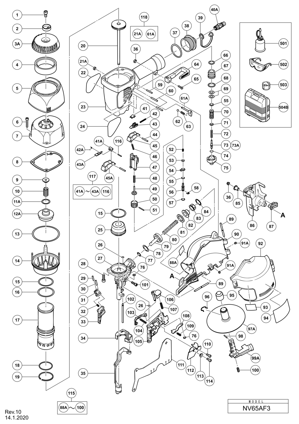 Hitachi / Hikoki NV65AF3 Coil Nailer Spare Parts