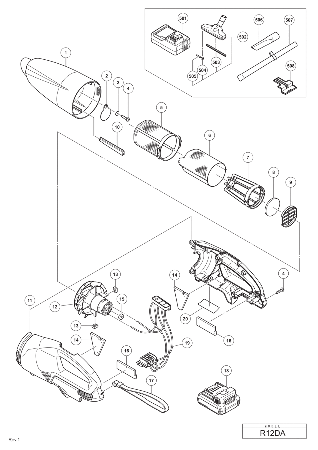 Hitachi / Hikoki R12DA Cordless Cleaner Spare Parts