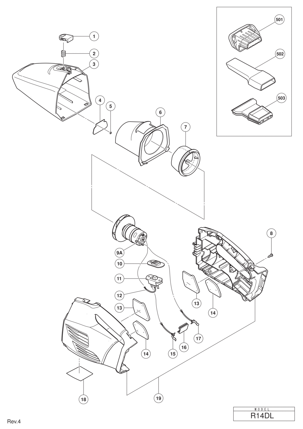 Hitachi / Hikoki R14DL Cordless Cleaner Spare Parts