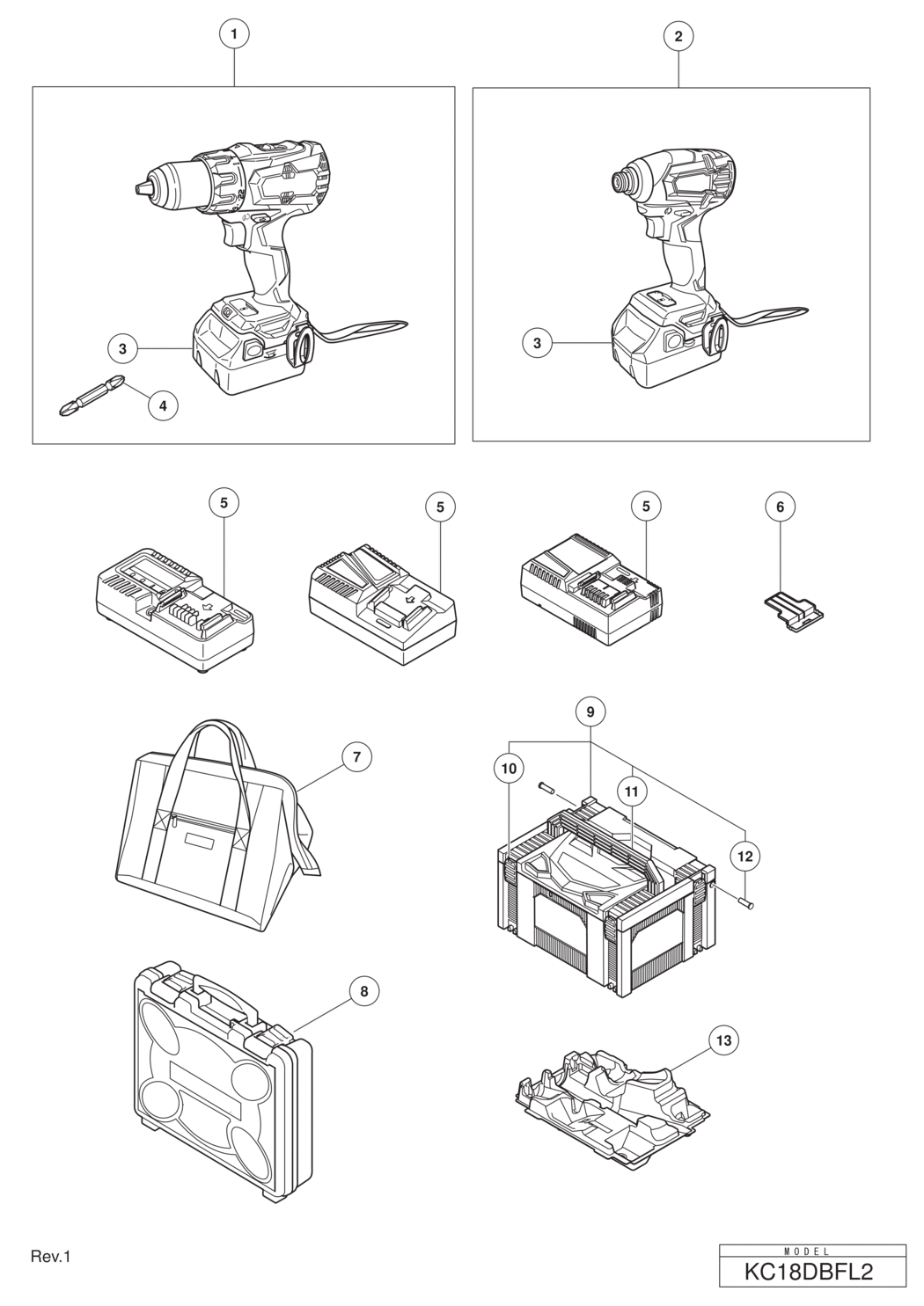 Hitachi / Hikoki KC18DBFL2 Cordless Combo Kit Spare Parts