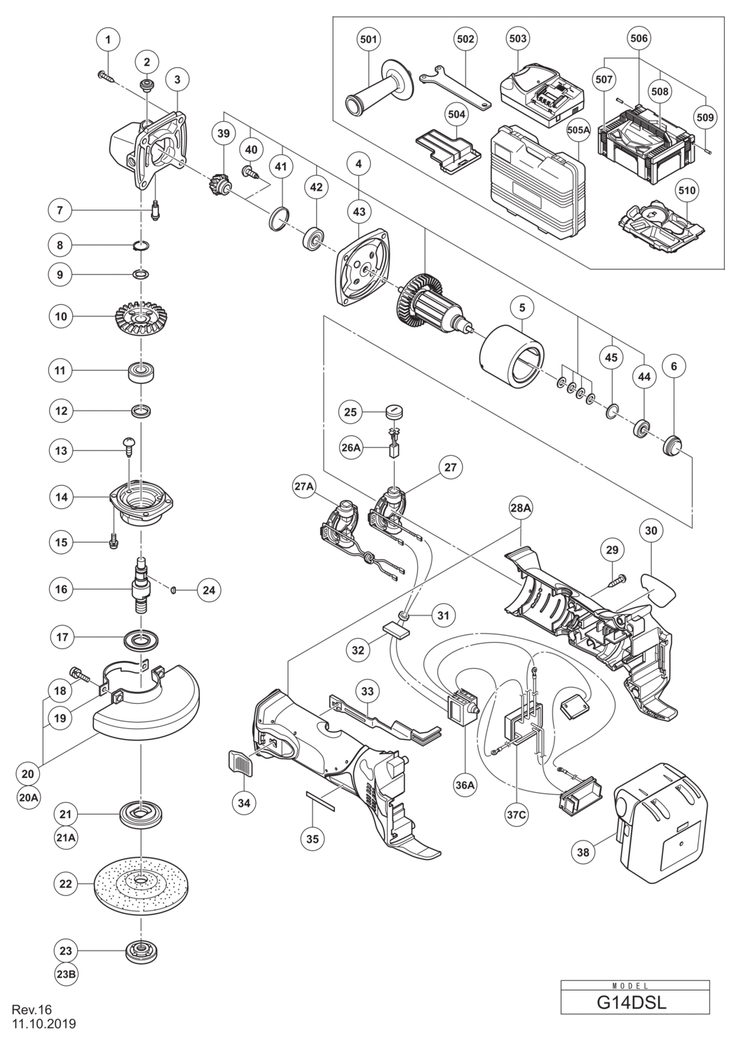 Hitachi / Hikoki G14DSL Cordless Disc Grinder Spare Parts