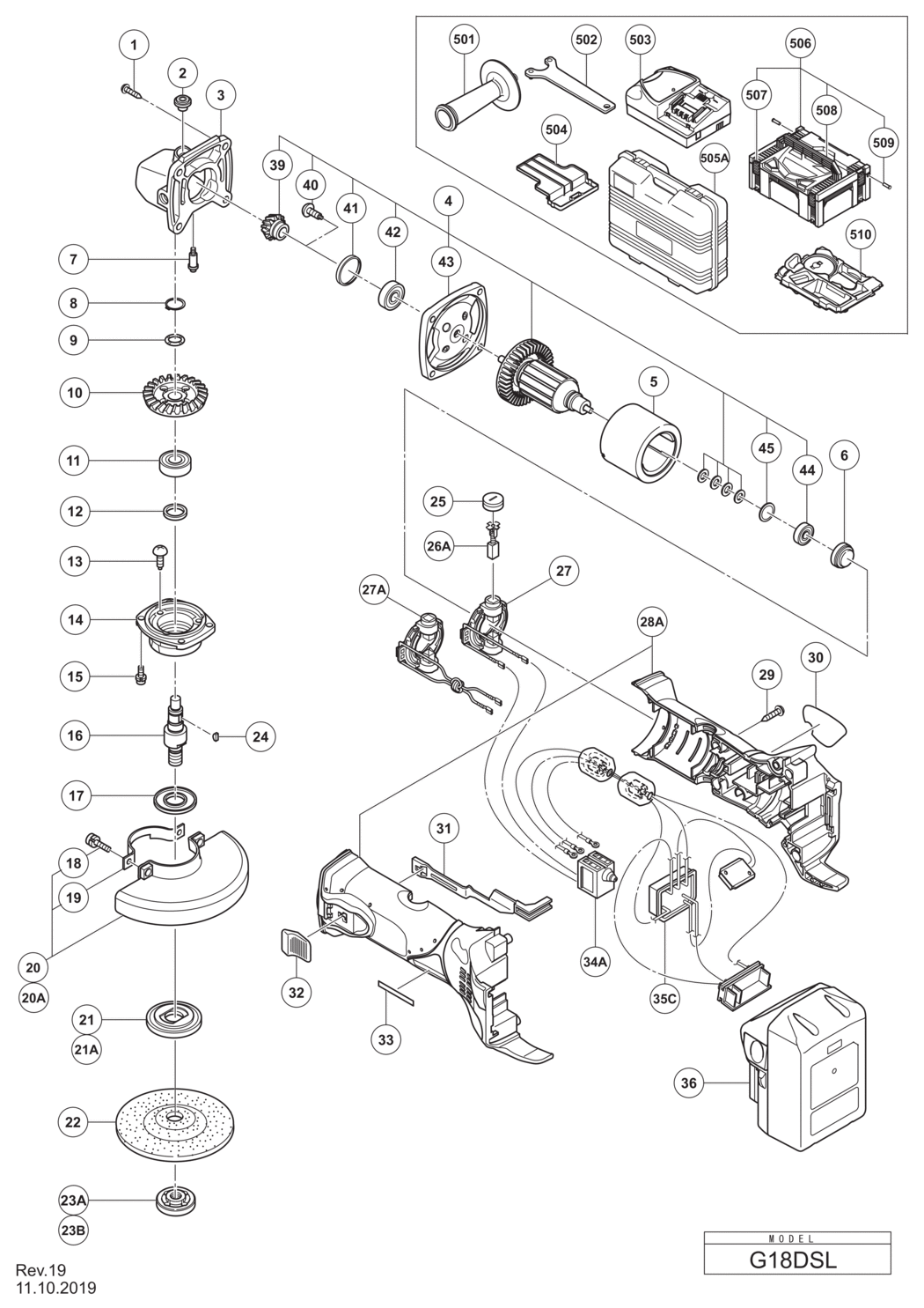 Hitachi / Hikoki G18DSL Cordless Disc Grinder Spare Parts