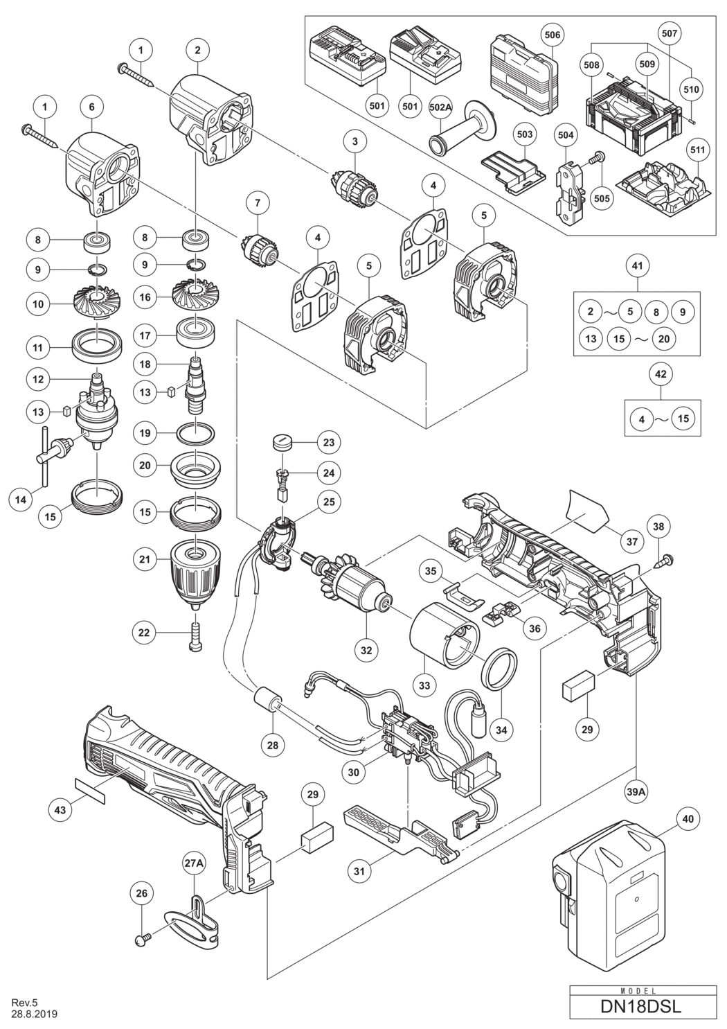 Hitachi / Hikoki DN18DSL Cordless Driver Drill Spare Parts