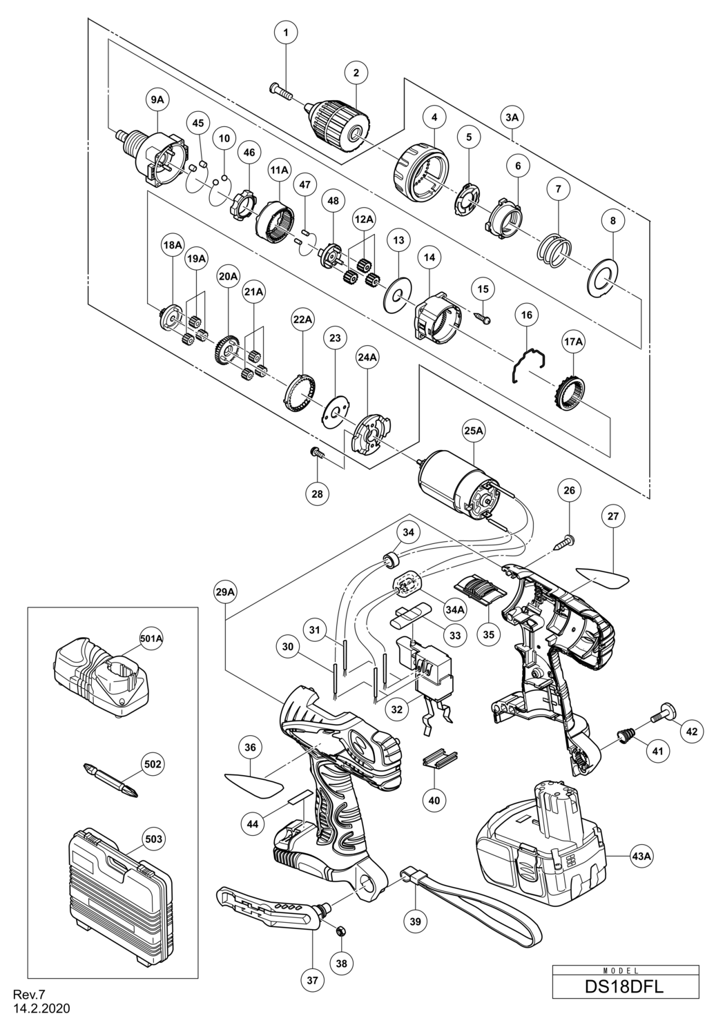 Hitachi / Hikoki DS18DFL Cordless Driver Drill Spare Parts