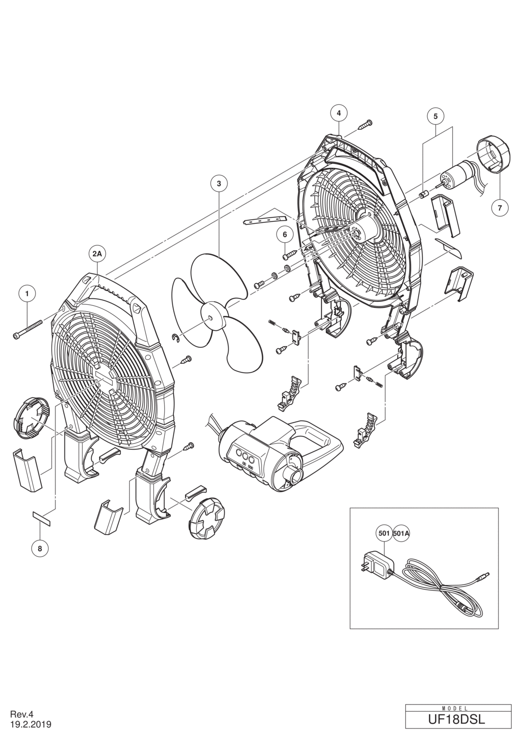 Hitachi / Hikoki UF18DSL Cordless Fan Spare Parts