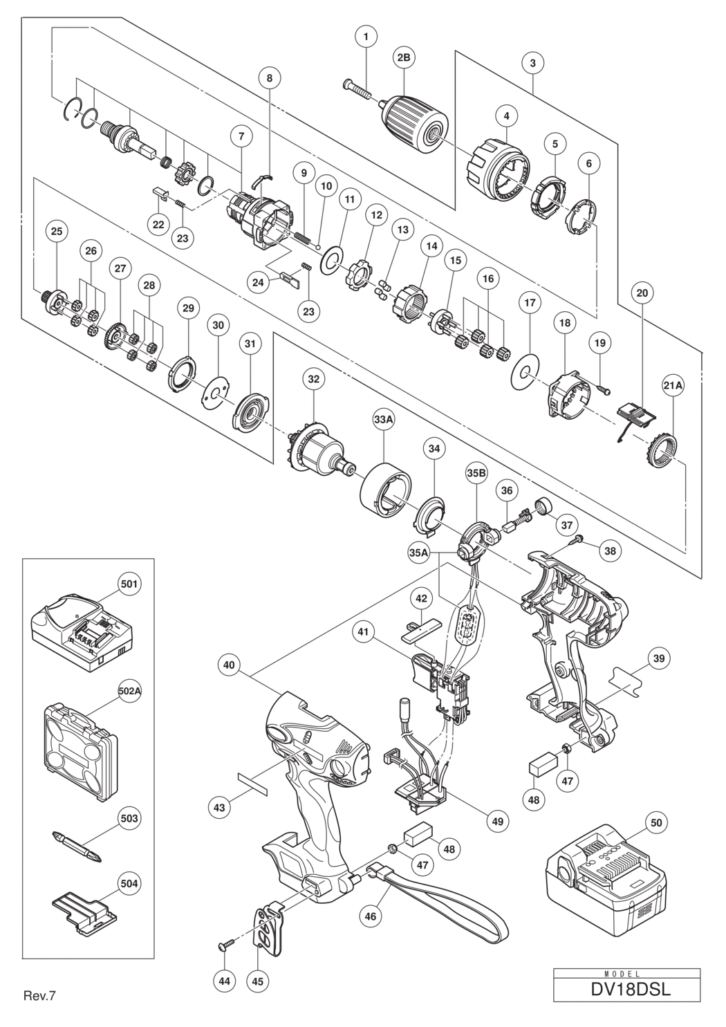 Hitachi / Hikoki DV18DSL Cordless Impact Drill Spare Parts