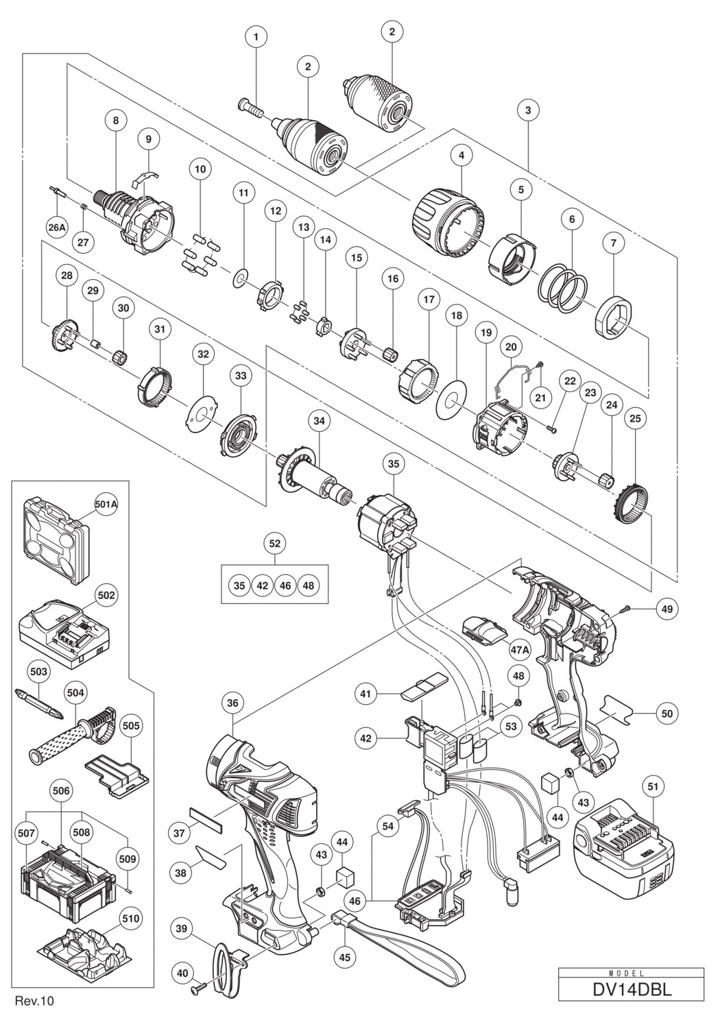 Hitachi / Hikoki DV14DBL Cordless Impact Drill/combi Drill Spare Parts