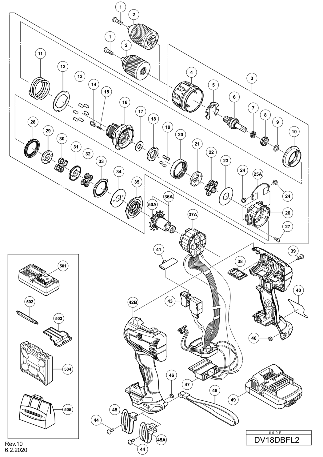 Hitachi / Hikoki DV18DBFL2 Cordless Impact Drill/combi Drill Spare Parts