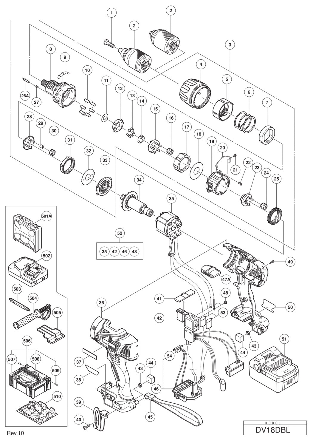 Hitachi / Hikoki DV18DBL Cordless Impact Drill/combi Drill Spare Parts