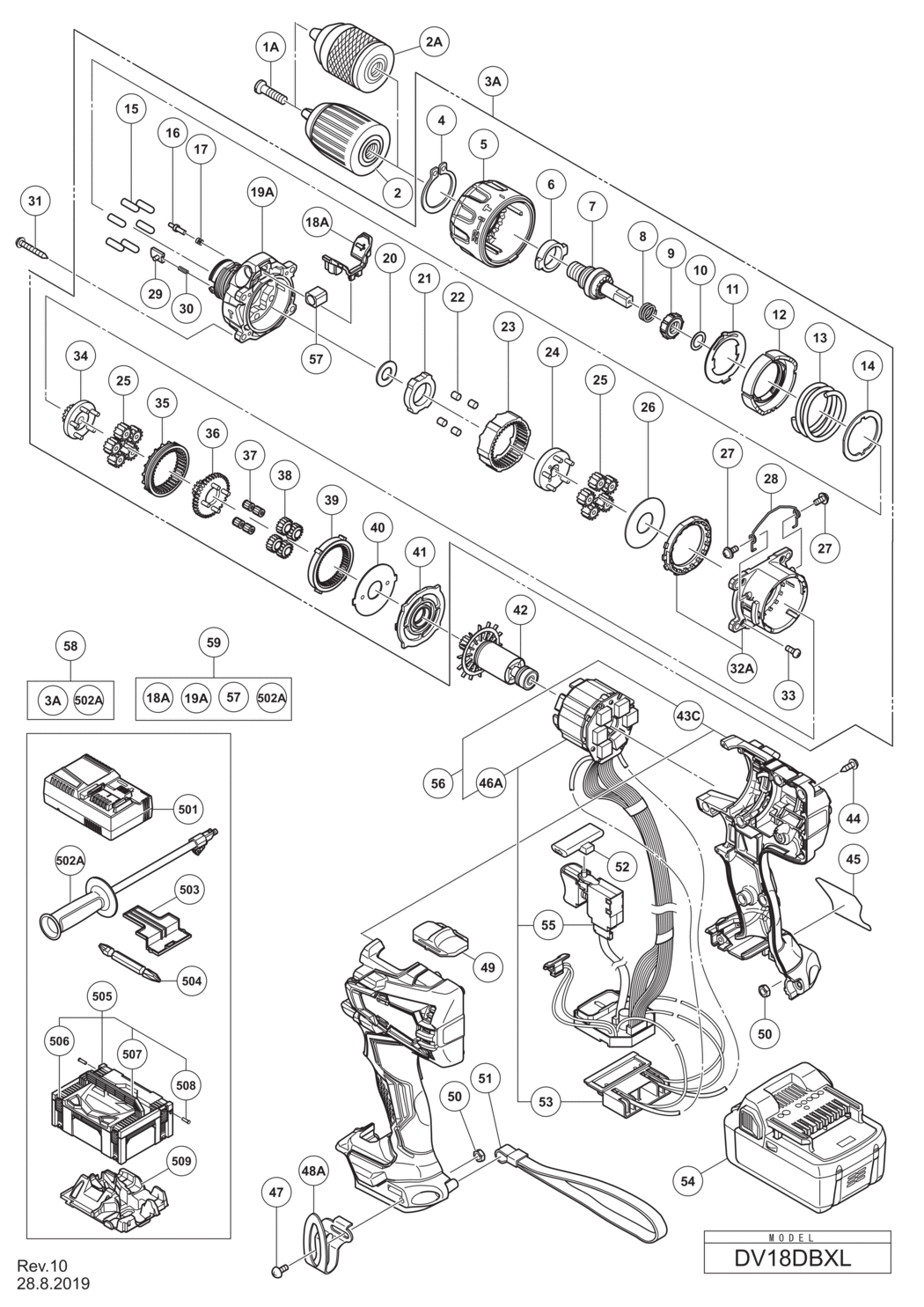 Hitachi / Hikoki DV18DBXL Cordless Impact Drill/combi Drill Spare Parts