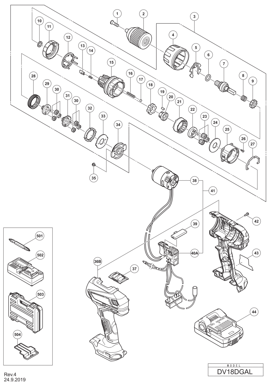 Hitachi / Hikoki DV18DGAL Cordless Impact Drill/combi Drill Spare Parts