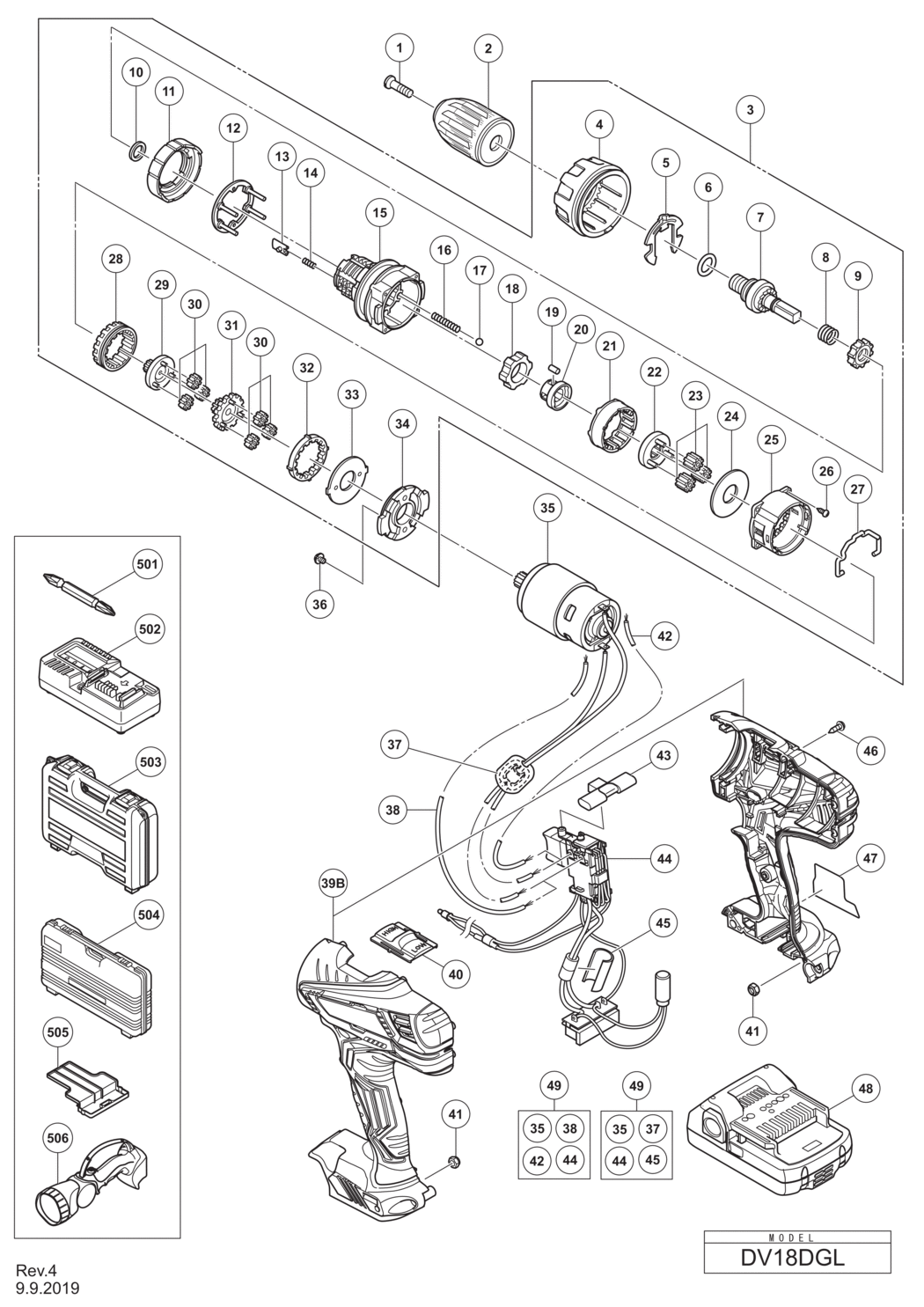 Hitachi / Hikoki DV18DGL Cordless Impact Drill/combi Drill Spare Parts