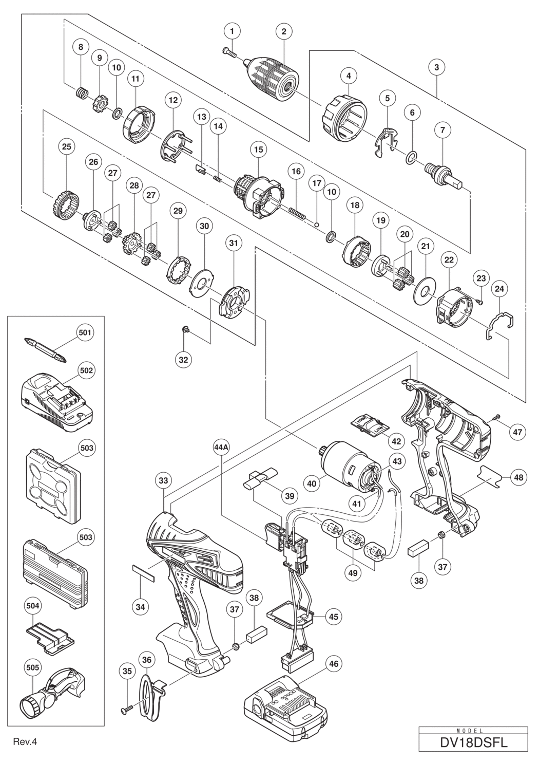 Hitachi / Hikoki DV18DSFL Cordless Impact Drill/combi Dr Spare Parts