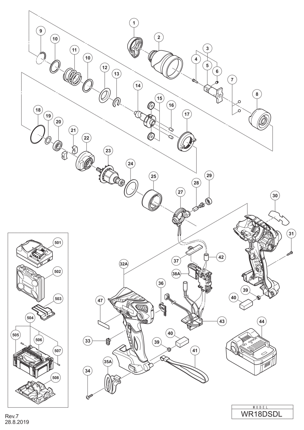 Hitachi / Hikoki WR18DSDL Cordless Impact Wrench Spare Parts