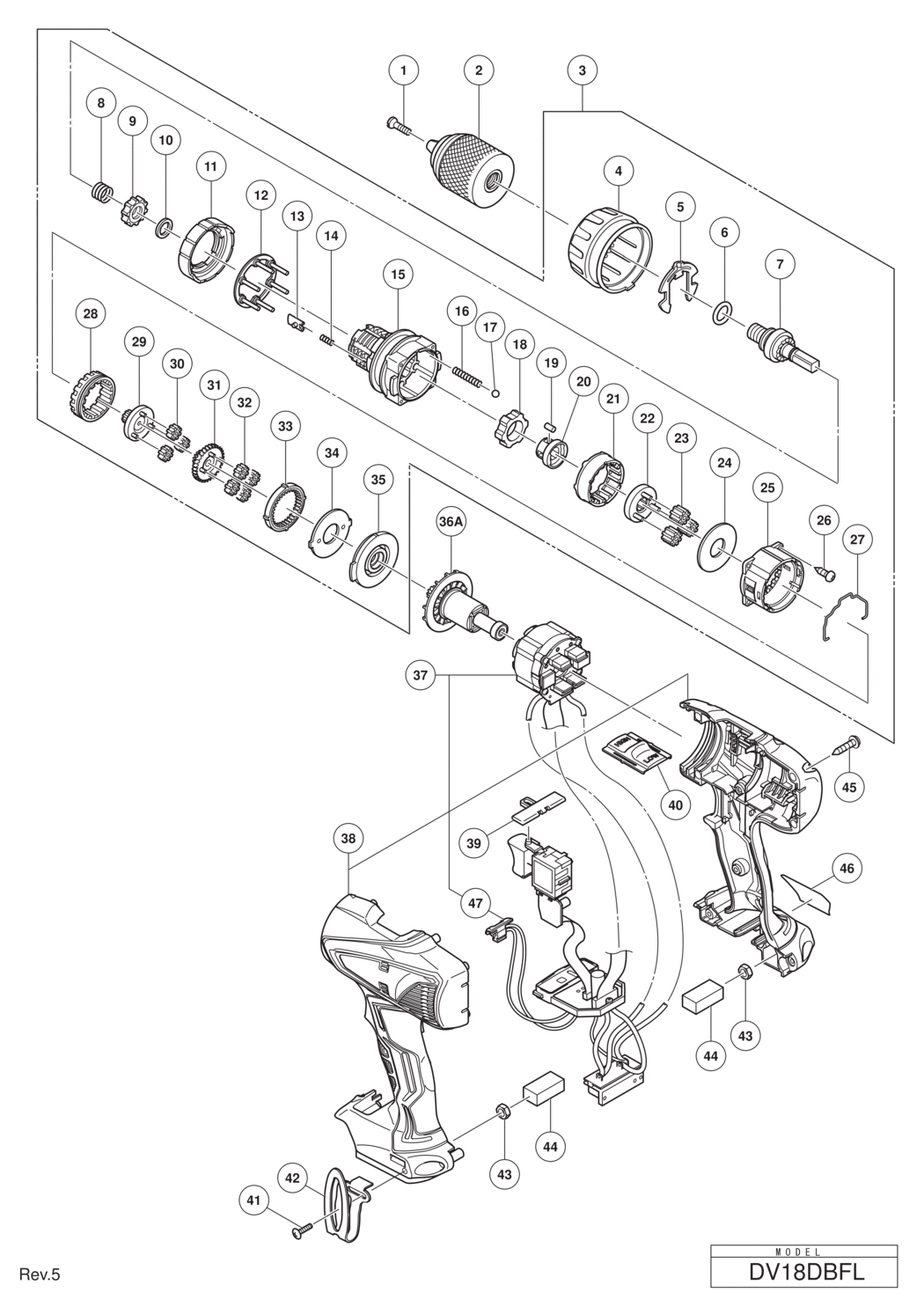 Hitachi / Hikoki DV18DBFL Cordless Impact Driver Drill Spare Parts