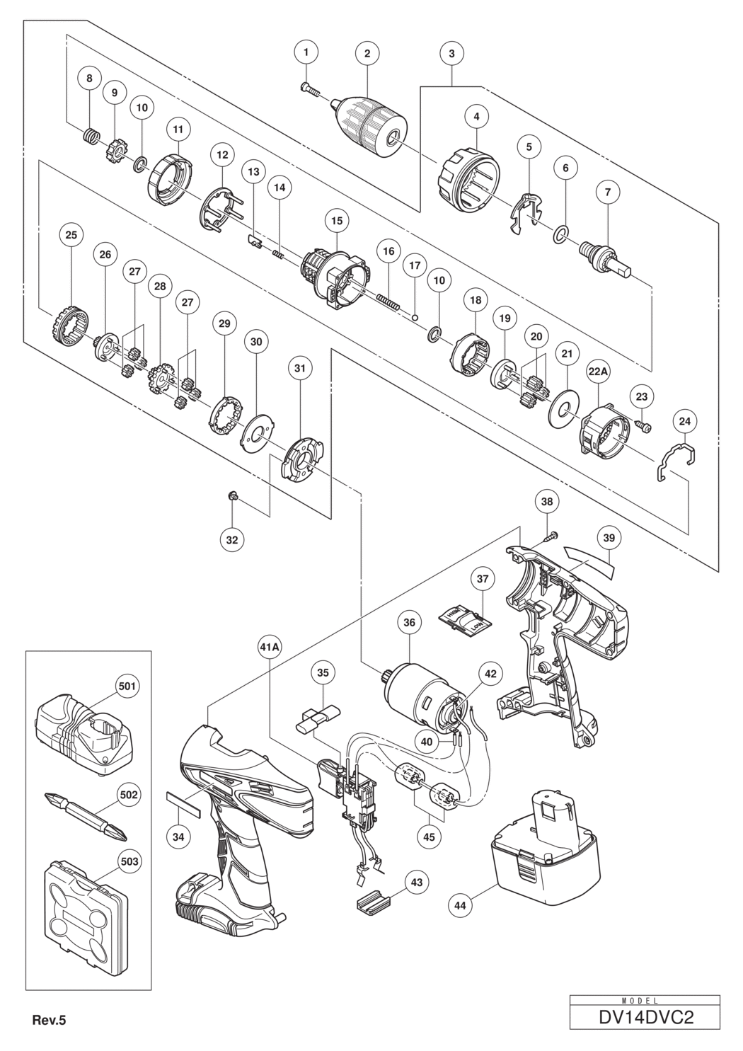 Hitachi / Hikoki DV14DVC2 Cordless Impact Driver Drill Spare Parts