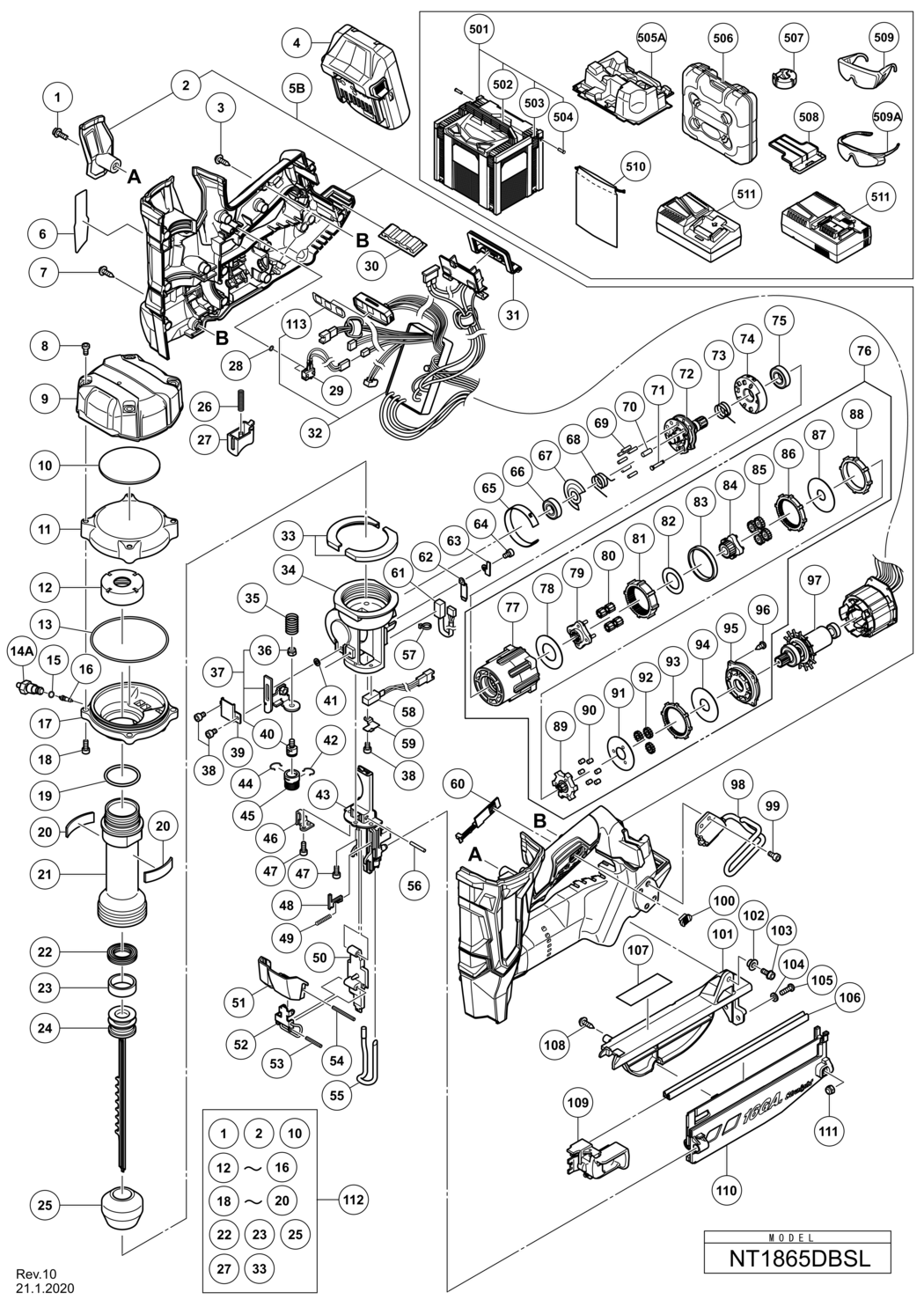 Hitachi / Hikoki NT1865DBSL Cordless Nailer Spare Parts