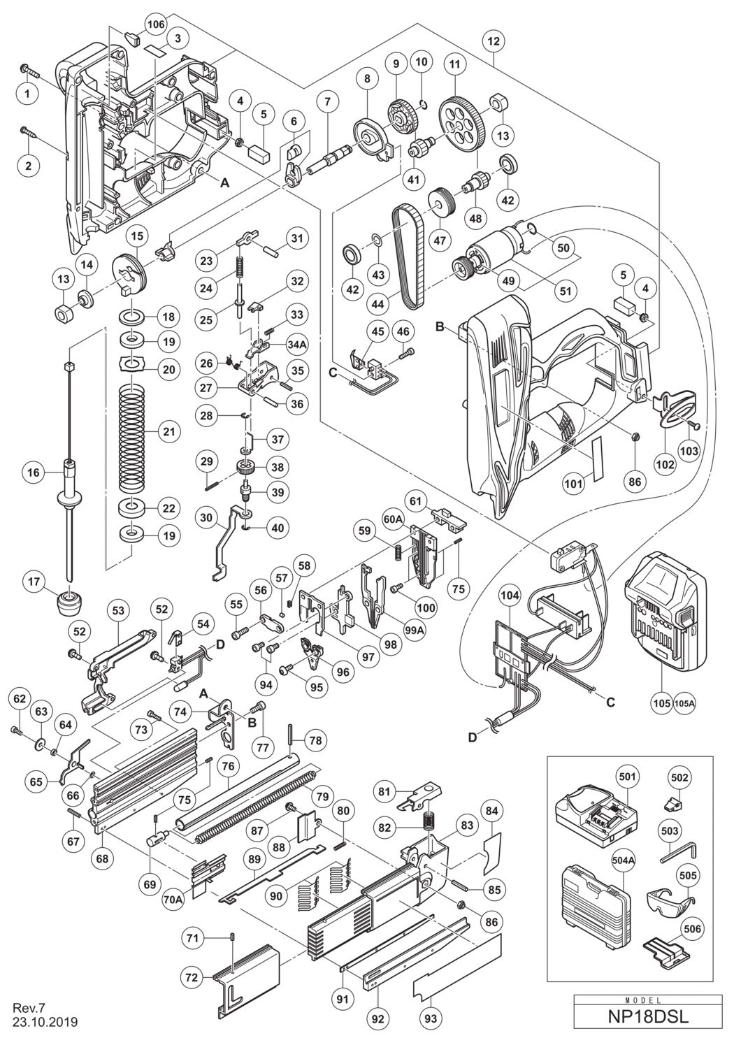 Hitachi / Hikoki NP18DSL Cordless Pin Nailer Spare Parts