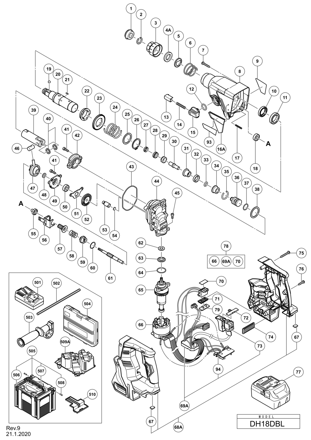 Hitachi / Hikoki DH18DBL Cordless Rotary Hammer Spare Parts