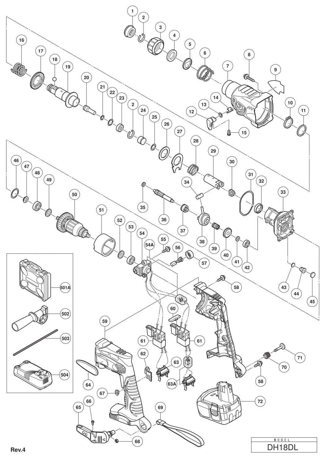 Hitachi / Hikoki DH18DL Cordless Rotary Hammer Spare Parts