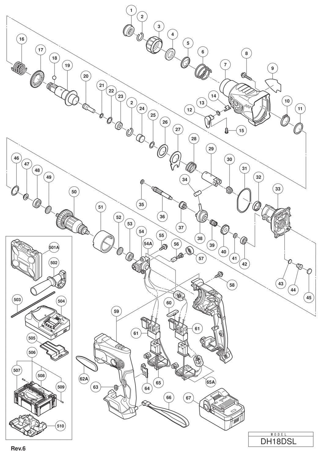 Hitachi / Hikoki DH18DSL Cordless Rotary Hammer Spare Parts