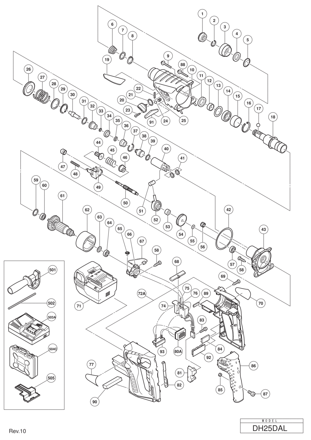 Hitachi / Hikoki DH25DAL Cordless Rotary Hammer Spare Parts