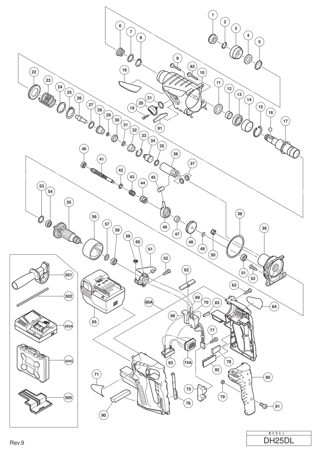 Hitachi / Hikoki DH25DL Cordless Rotary Hammer Spare Parts