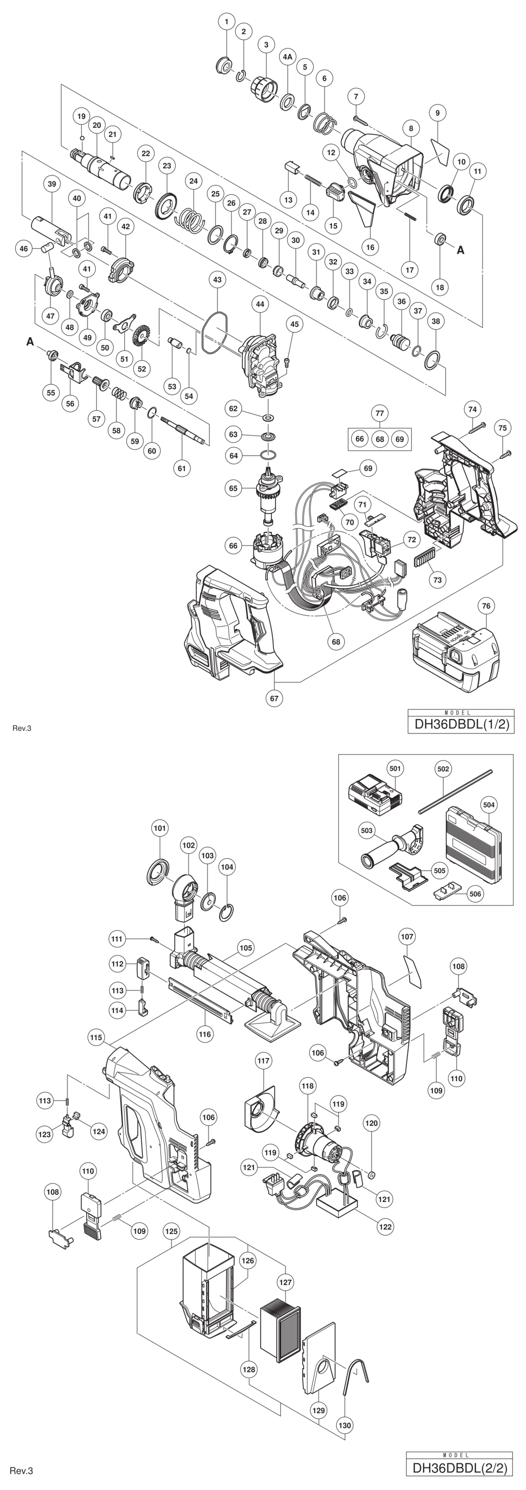 Hitachi / Hikoki DH36DBDL Cordless Rotary Hammer Spare Parts