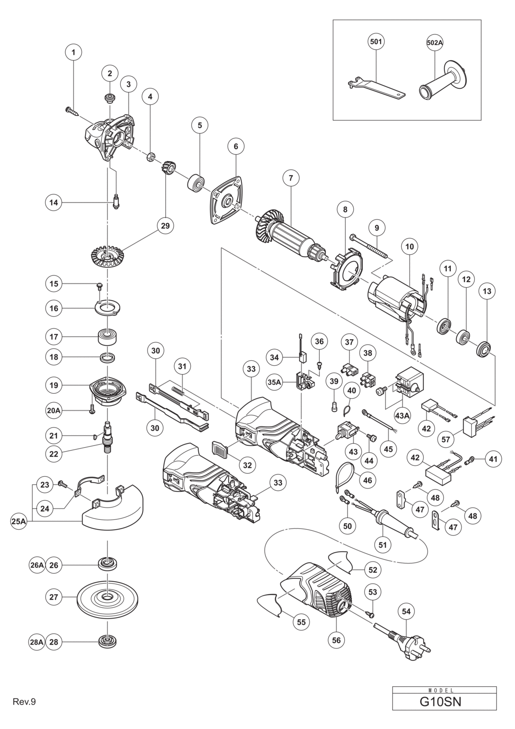 Hitachi / Hikoki G10SN Disc Grinder Spare Parts