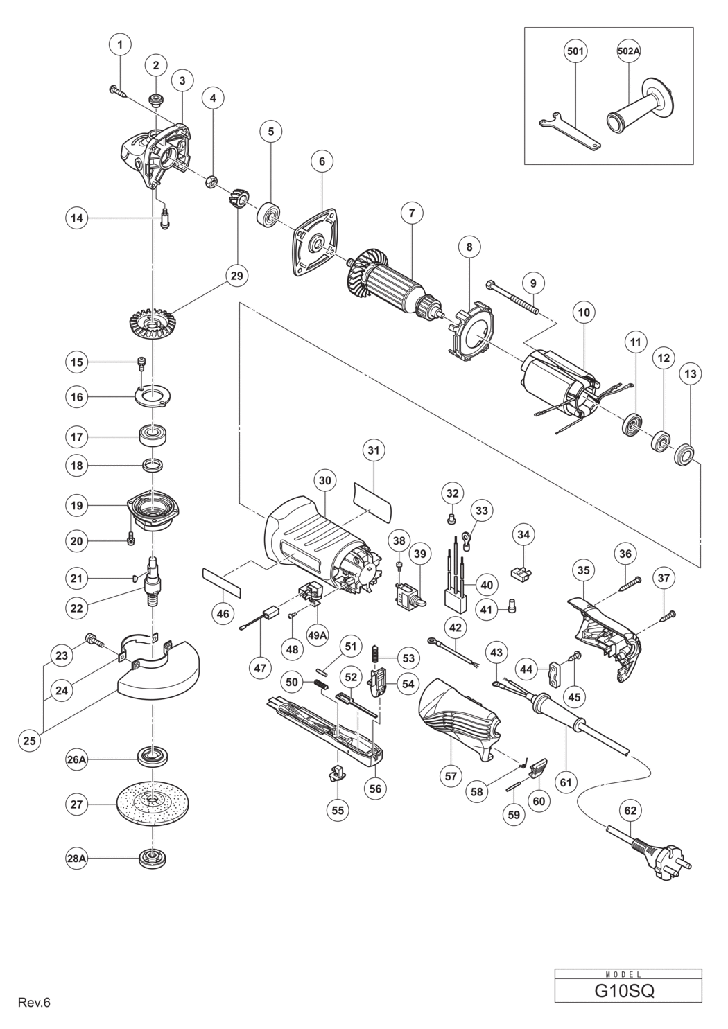 Hitachi / Hikoki G10SQ Disc Grinder Spare Parts