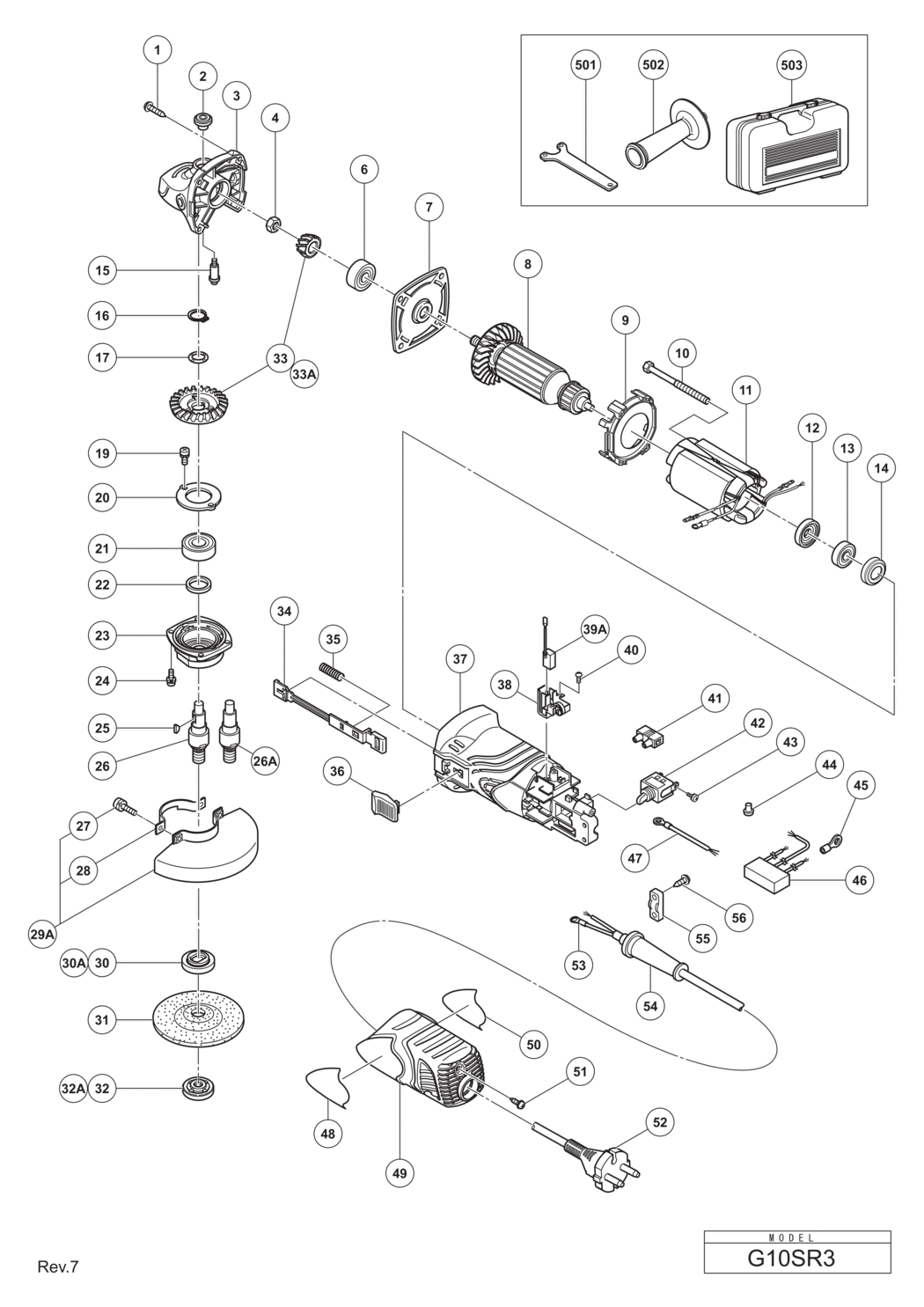 Hitachi / Hikoki G10SR3 Disc Grinder Spare Parts