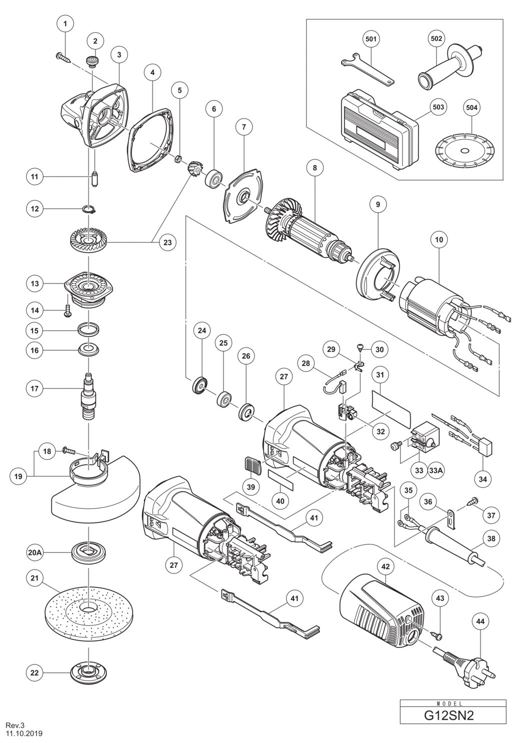 Hitachi / Hikoki G12SN2 Disc Grinder Spare Parts