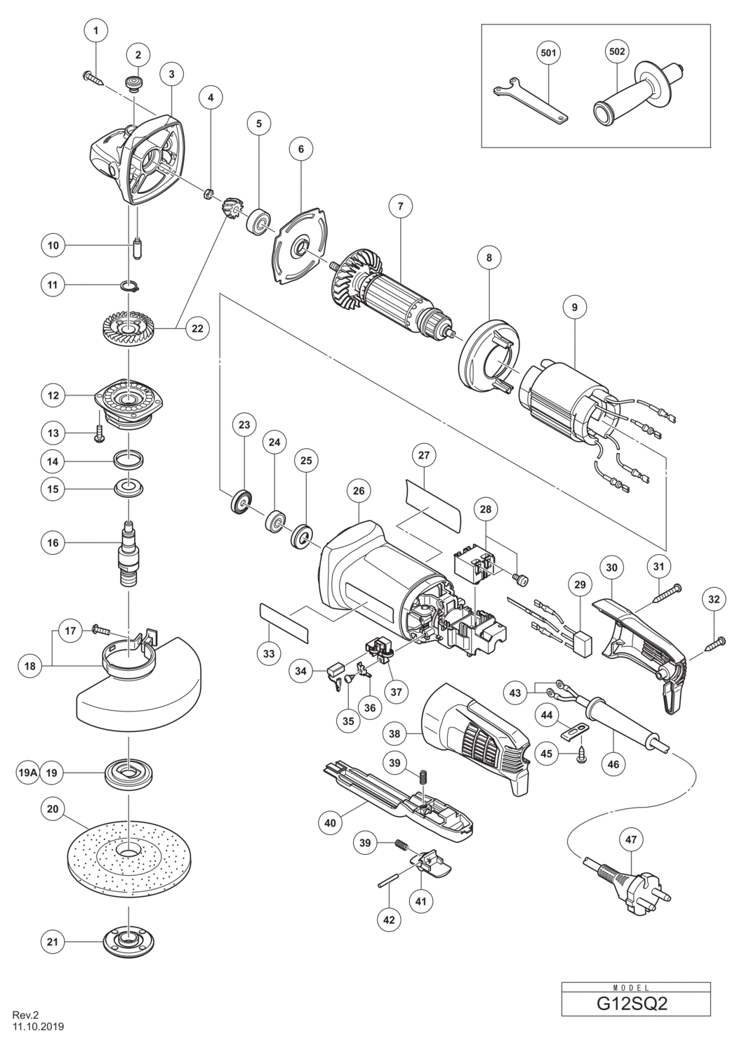 Hitachi / Hikoki G12SQ2 Disc Grinder Spare Parts