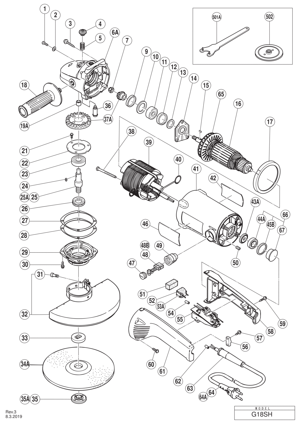 Hitachi / Hikoki G18SH Disc Grinder Spare Parts