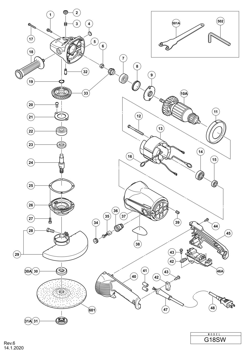 Hitachi / Hikoki G18SW 180mm Disc Grinder Spare Parts