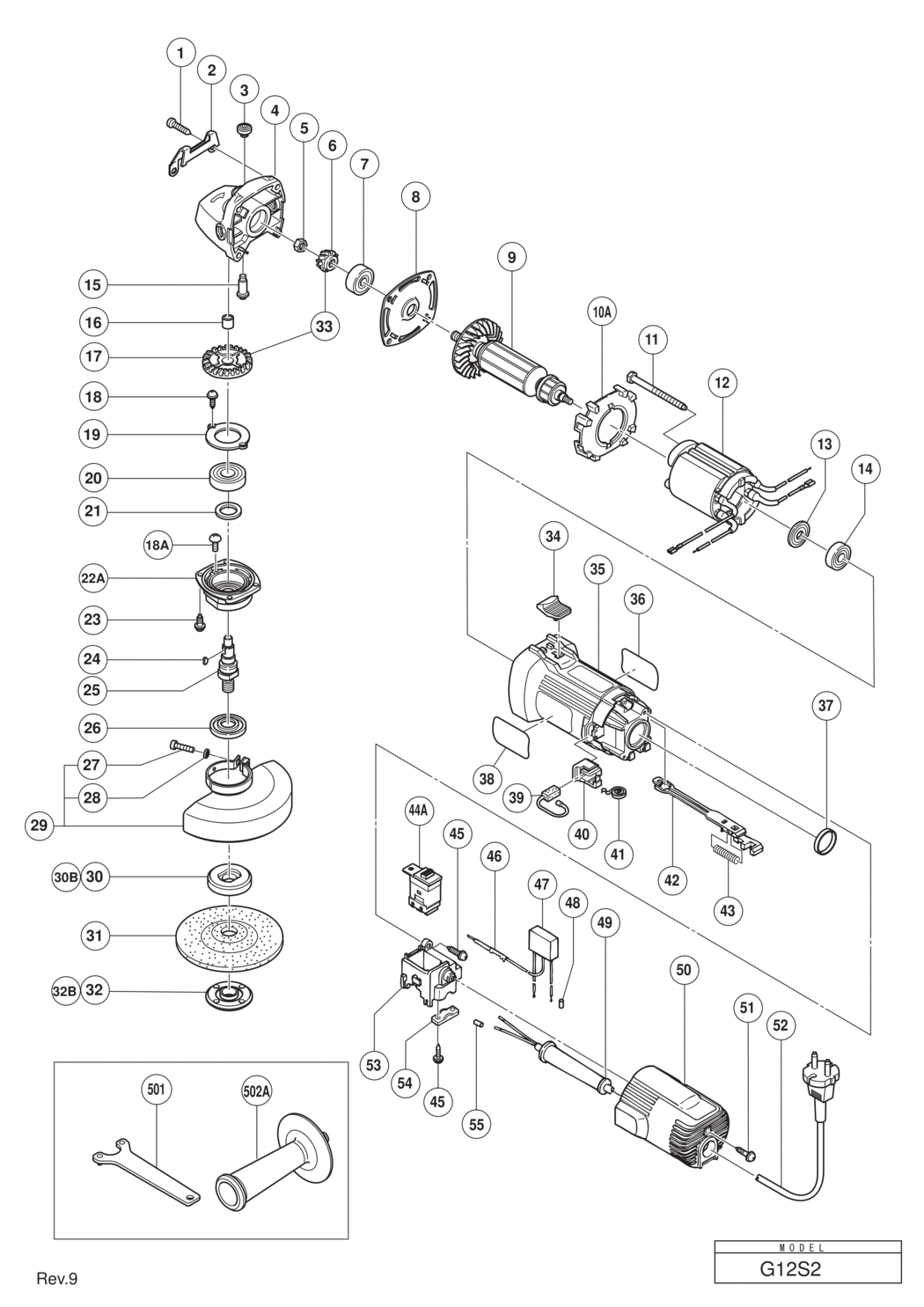 Hitachi / Hikoki G12S2 Disc Grinder Spare Parts