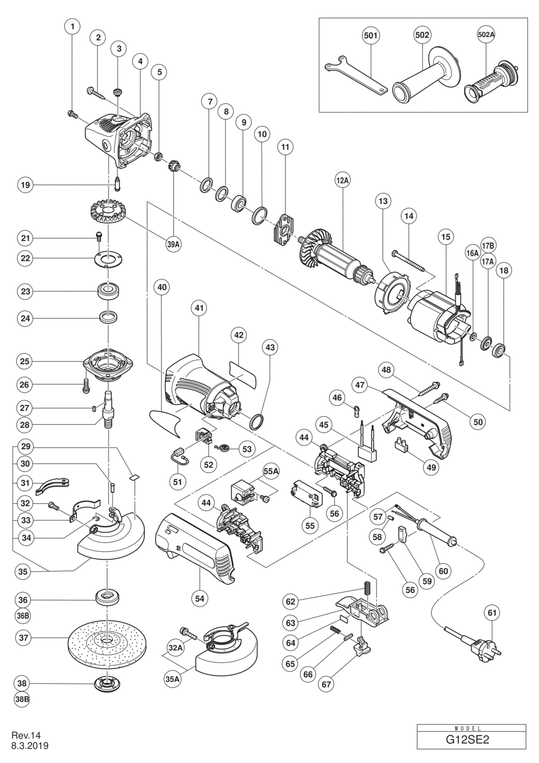 Hitachi / Hikoki G12SE2 Disc Grinder Spare Parts