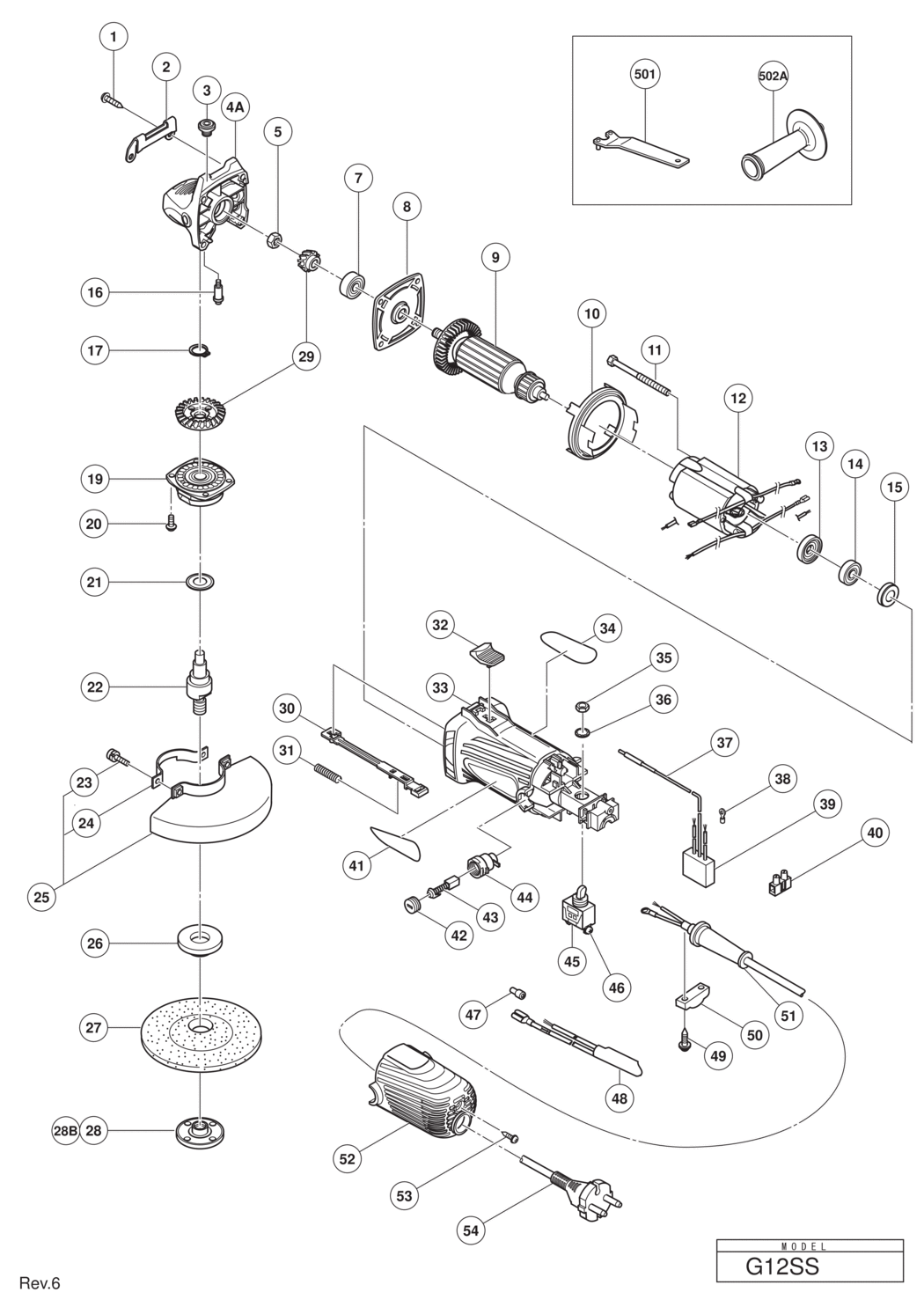 Hitachi / Hikoki G12SS Disc Grinder Spare Parts