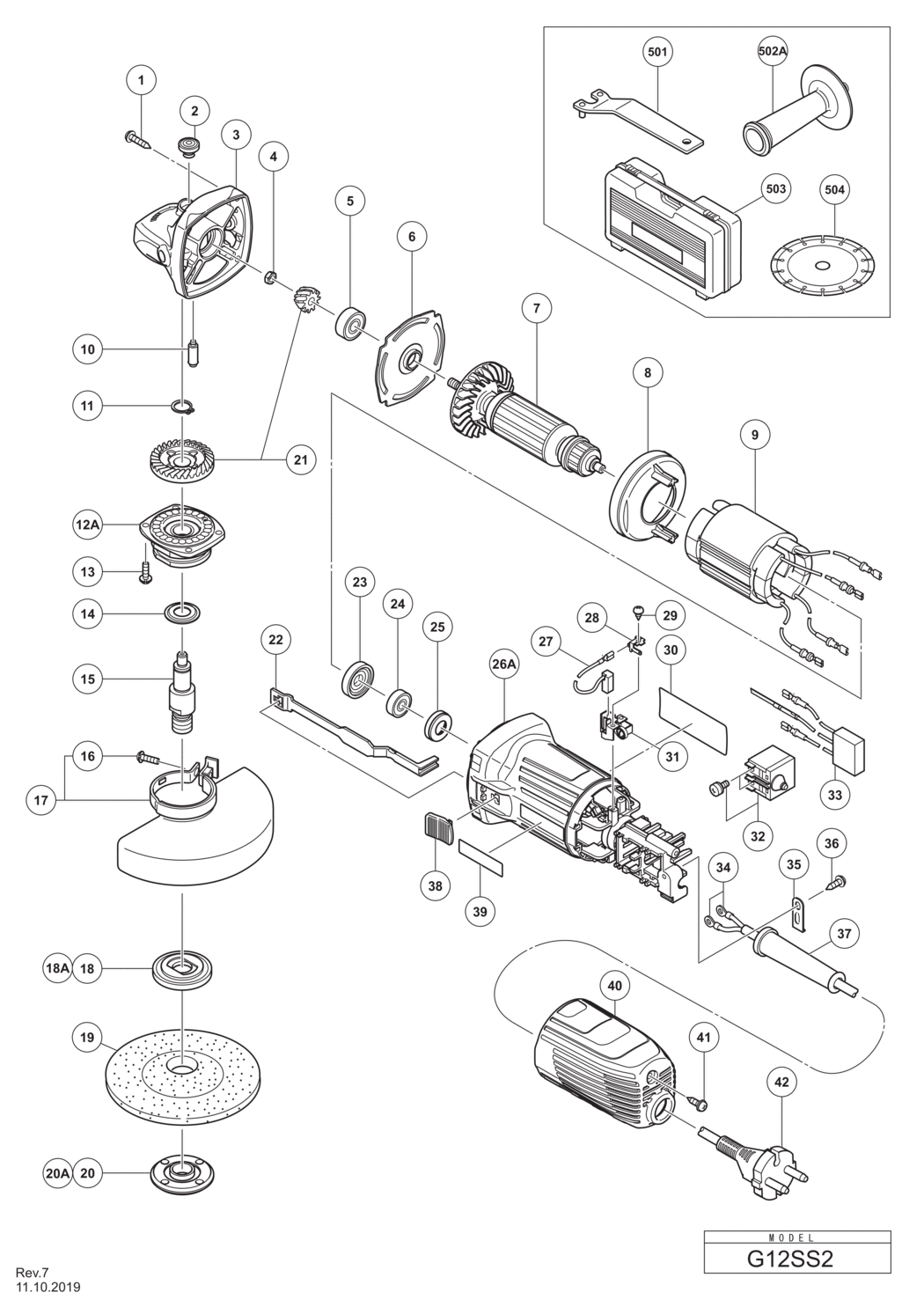 Hitachi / Hikoki G12SS2 Disc Grinder Spare Parts