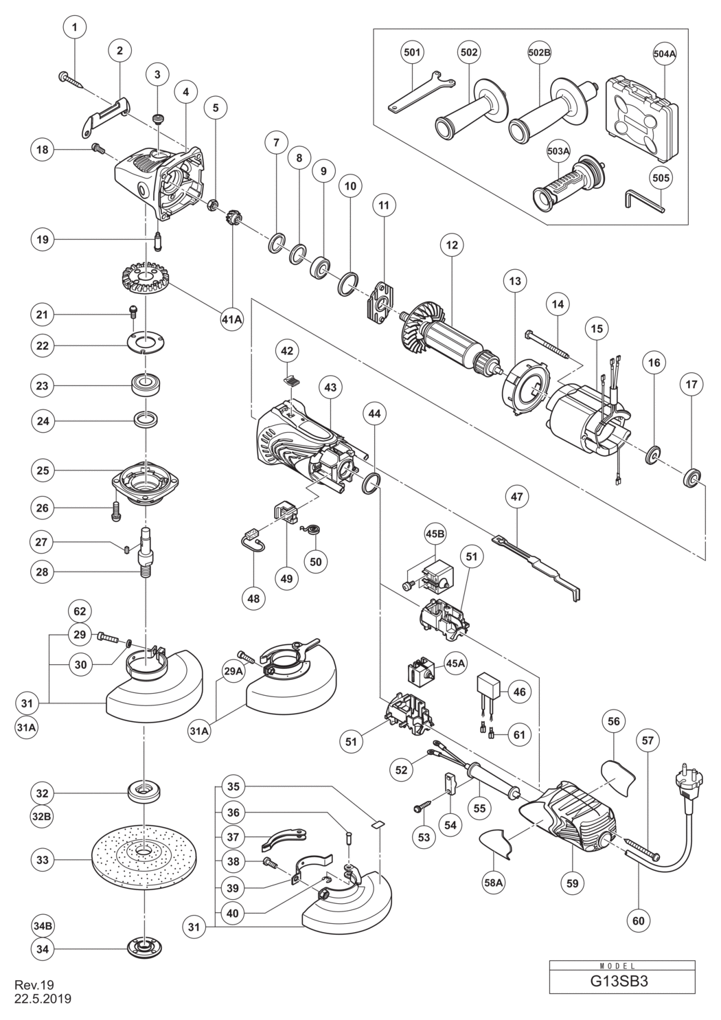 Hitachi / Hikoki G13SB3 Disc Grinder Spare Parts