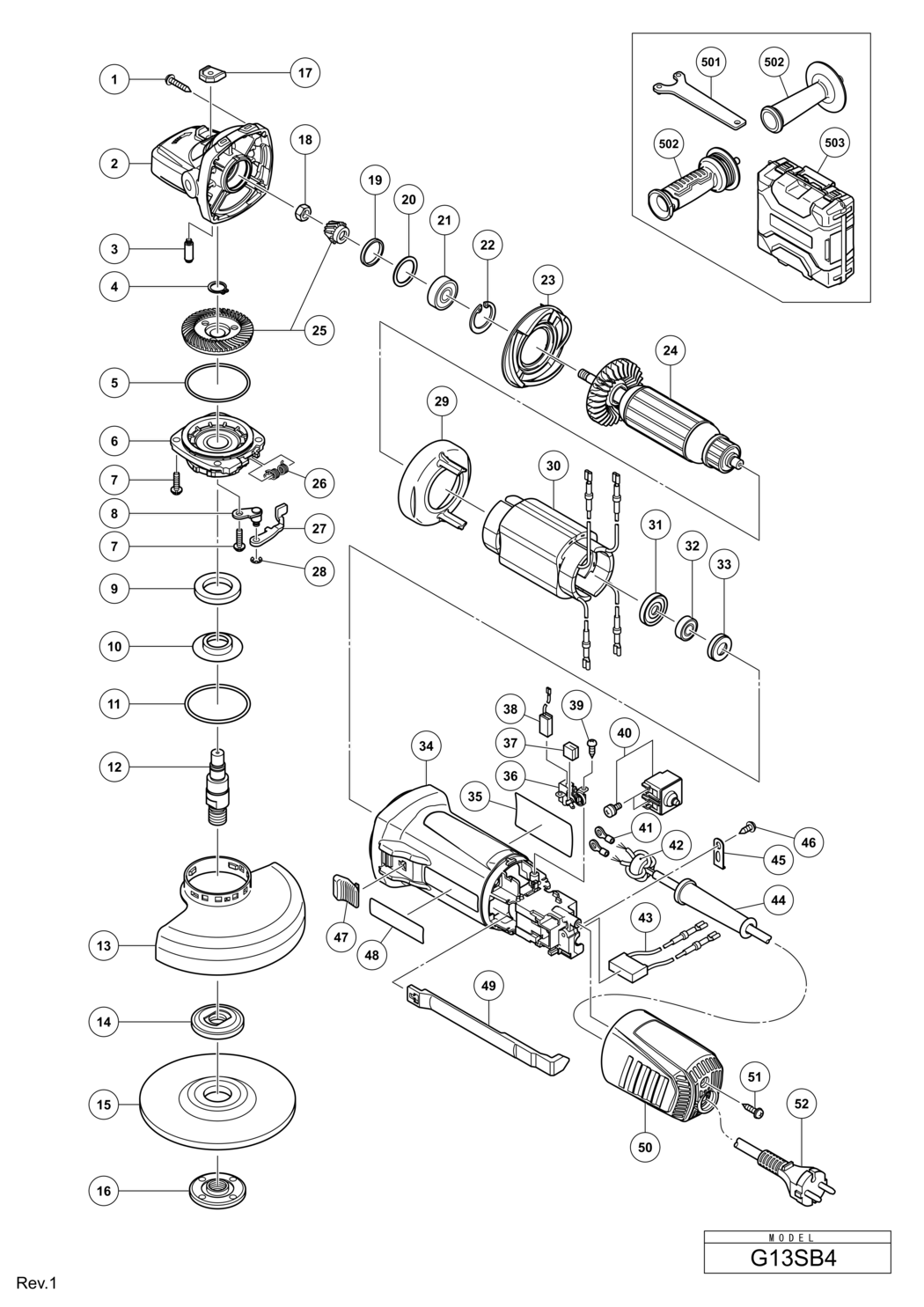 Hitachi / Hikoki G13SB4 Disc Grinder Spare Parts